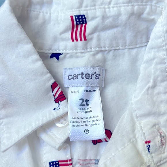 Carter’s 2T toddler boys girls America summer short sleeve button down shirt - Picture 3 of 3